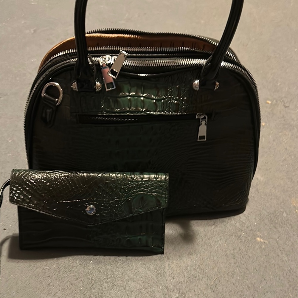 Black Leather Satchel with Metallic Hardware